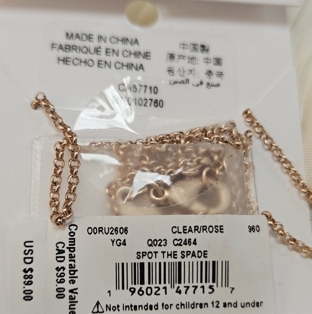 NWT Kate Spade Rose Gold 'Spot The Spade' Necklace with Crystal Accents - Picture 2 of 6